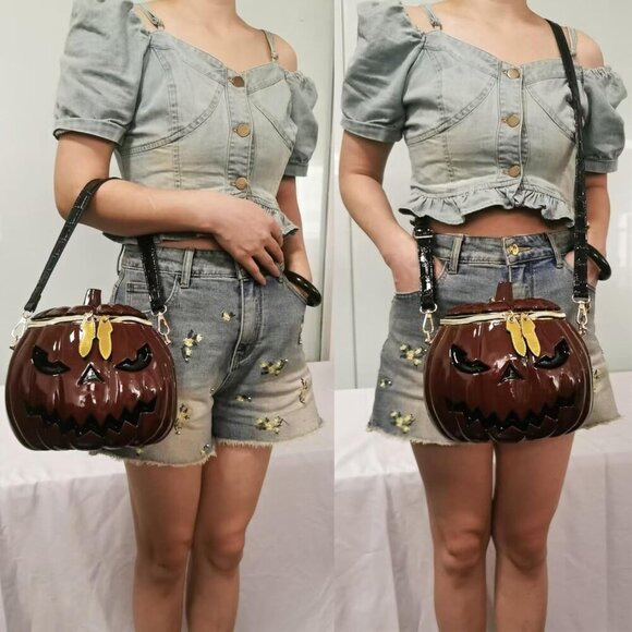 Pumpkin Shape Crossbody Bag PVC Halloween Handbag Unisex Travel Party